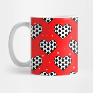 Football / Soccer Ball Texture In Heart Shape - Seamless Pattern on Red Background Mug